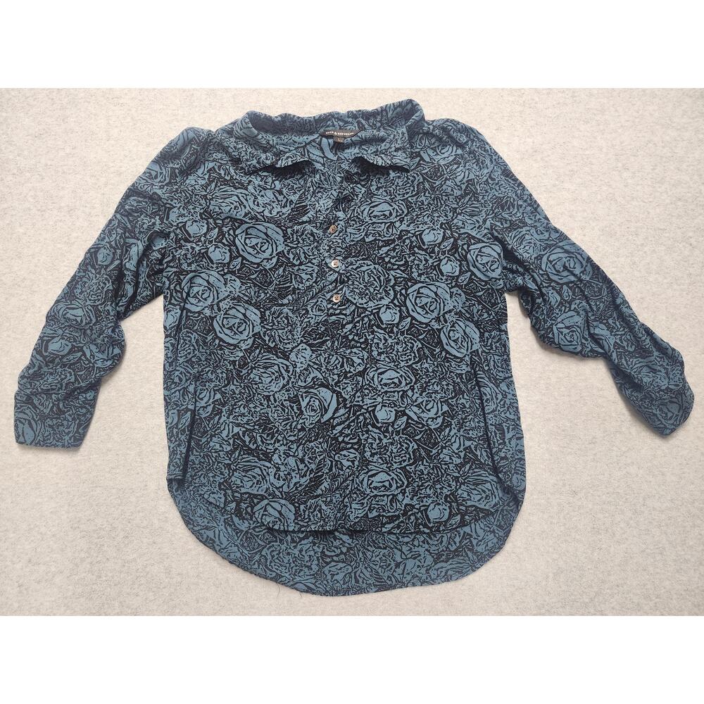 Rock & Republic Blue Floral Blouse Size L